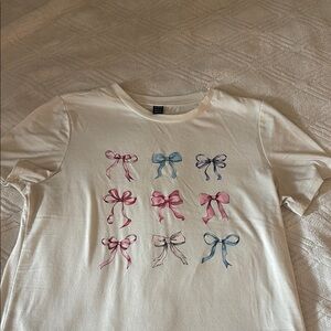 SHEIN White Tee with Colorful Bow Print
